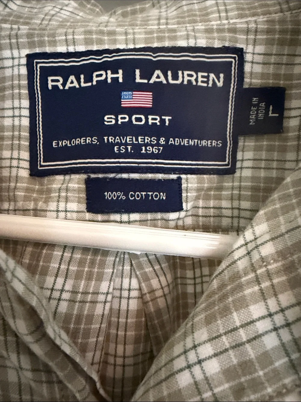 Polo by Ralph Lauren Tan, Sage Green and White Check Button-Down Shirt